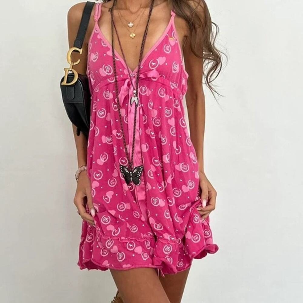 PINK Victorias Secret Y2K Nightgown Sleep Shirt Ruffle Hem Spaghetti Strap (OS2)